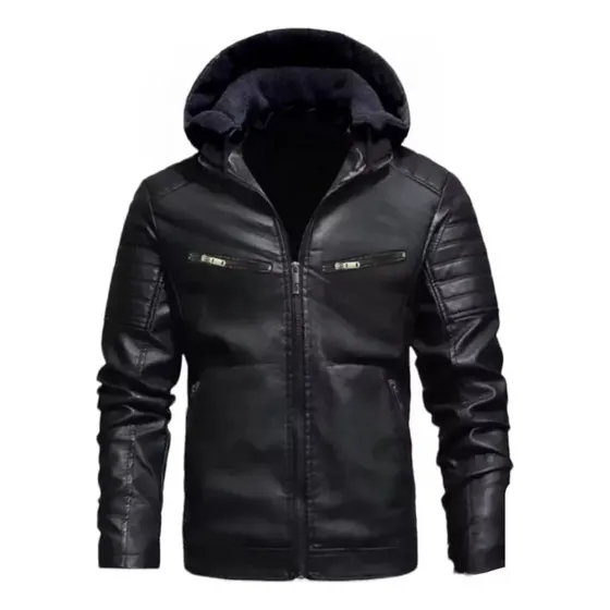 Jaqueta Couro Casaco Forrado C/ Capuz Moto Peluciada Inverno