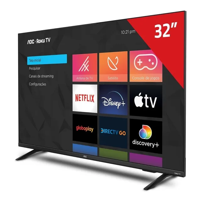 Smart Tv 32 Polegadas Hd Roku Tv 32s5135/78g Preta Aoc Bivolt Smart Tv 32 Polegadas Hd Roku Tv 32s5135/78g Preta Aoc Bivolt