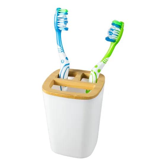 Vaso Porta Cepillo Blanco Bamboo Cuadrado Con División