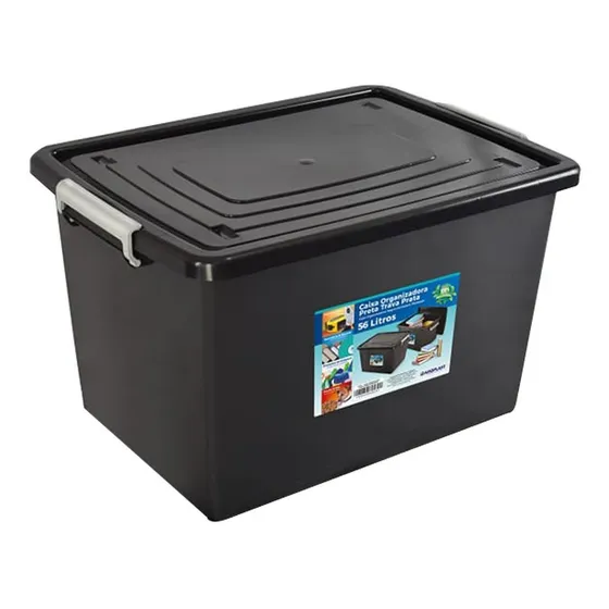Kit 6 Caixas Organizadoras 56 Litros C/ Tampa E Trava Pret