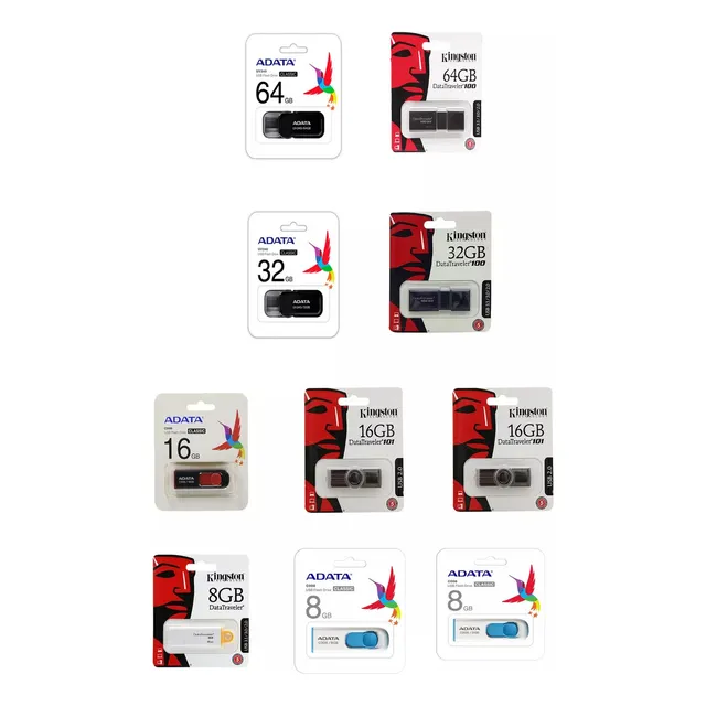 Pack 10 Memorias Usb Adata, Kingston, Acer 8, 16,32 Y 64gb Color Al Azar