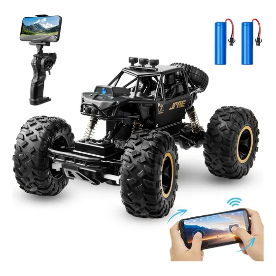 Lictin 28cm 1:16 4x4 2.4ghz aleación coche de control remoto color negro rc escalada todo terreno con 4k cámara hd y control teléfono móvil