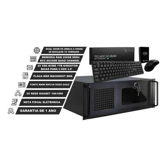 Servidor Rack Dual Xeon 2695v4 36núcleos 256gb Ram 2tb Nvme