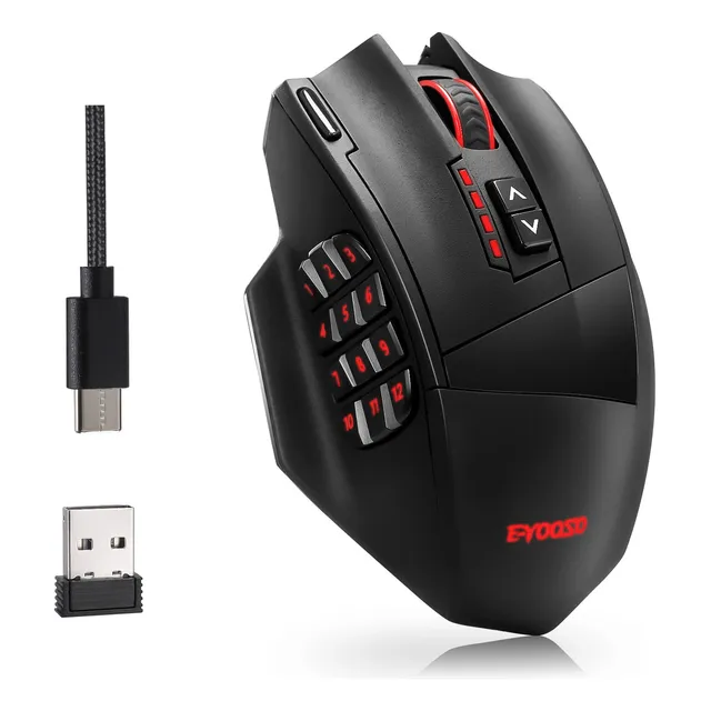 TERPORT S700 Mouse Gamer Inalámbrico Recargable USB Con 18 Botones Programables, 16000 Dpi Con 5 Niveles Ajustables, Mouse Inalámbrico Programable Con 1000hz Tasas De Sondeo