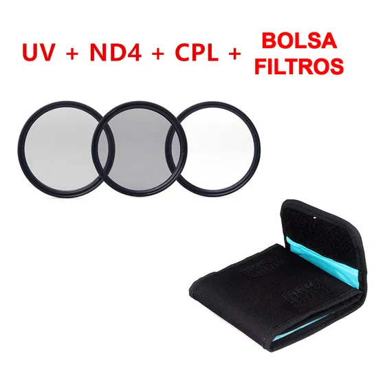 Kit De Filtros Camara Uv + Cpl + Nd4 Con Bolso 52mm