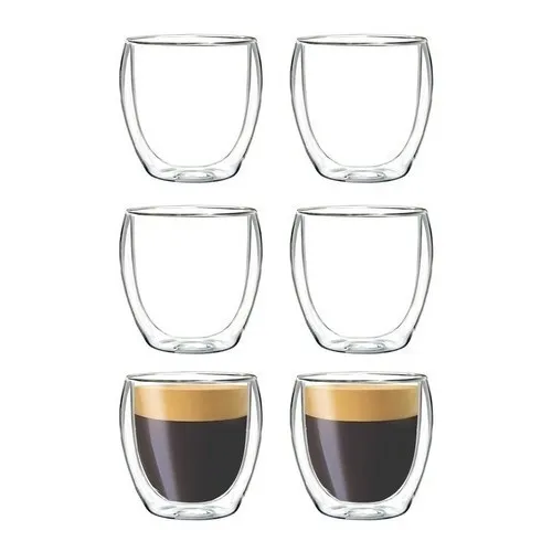 Tazas Café Pocillos Doble Pared X6 Vidrio Levys Bazar 80ml Vidrio Borosilicato