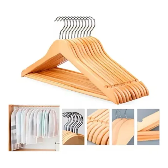 Set De 50 Ganchos De Madera Para Ropa Pantalones Camisas