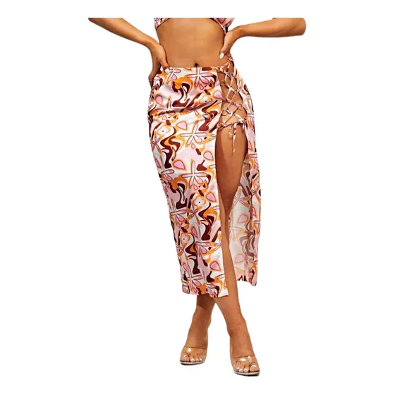 Falda Satén Estampado Floral Con Abertura Shein 