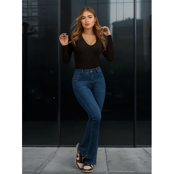 Jeans Flare Push Up Full Elasticado Tiro Alto Calce Perfecto
