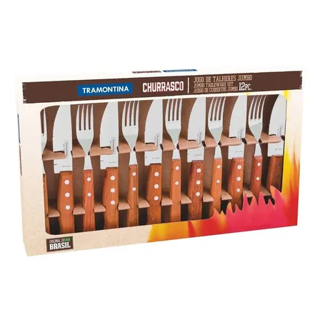 Jogo Para Churrasco Tramontina 12 Peças Jumbo Garfo Faca Cor Marrom