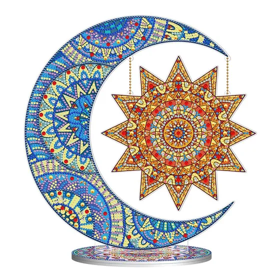 Pintura Con Diamantes Deco Luna Y Sol Acrílico Artistico