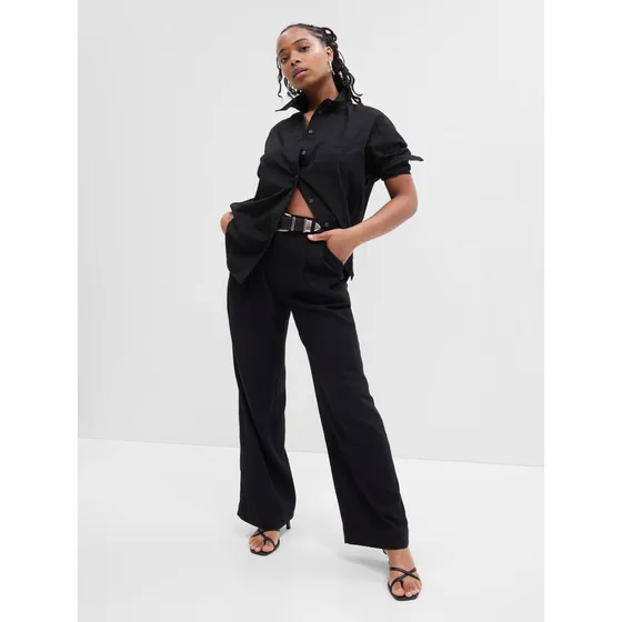 Blusa Mujer Gap Popelina Oversize Manga Larga Negro