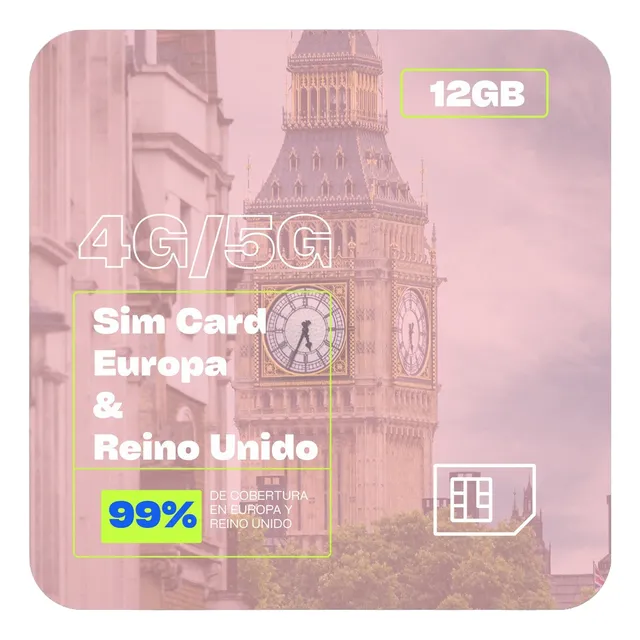 Sim Card Europa Y Uk 12 Gb Navegación Total Prepago Three