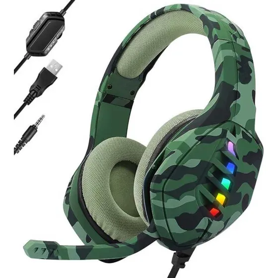 Auricular Gamer West Camuflados Pc Ps4 Luces Rgb Micrófono