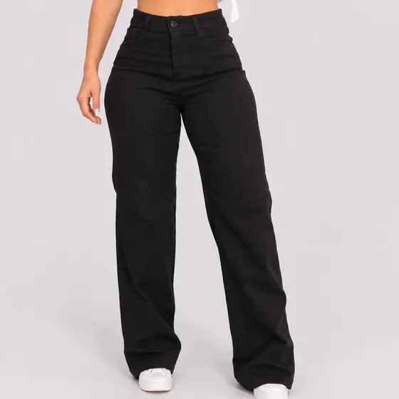 Calça Jeans Feminina Wide Leg Pantalona Cintura Alta Stilger