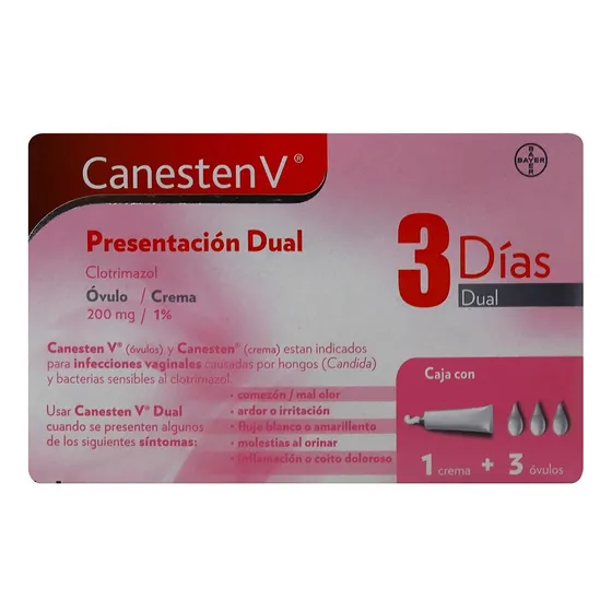Canesten V Dual 3 Días C/3 Óvulos 200 Mg. Y Tubo Crema 10 G.