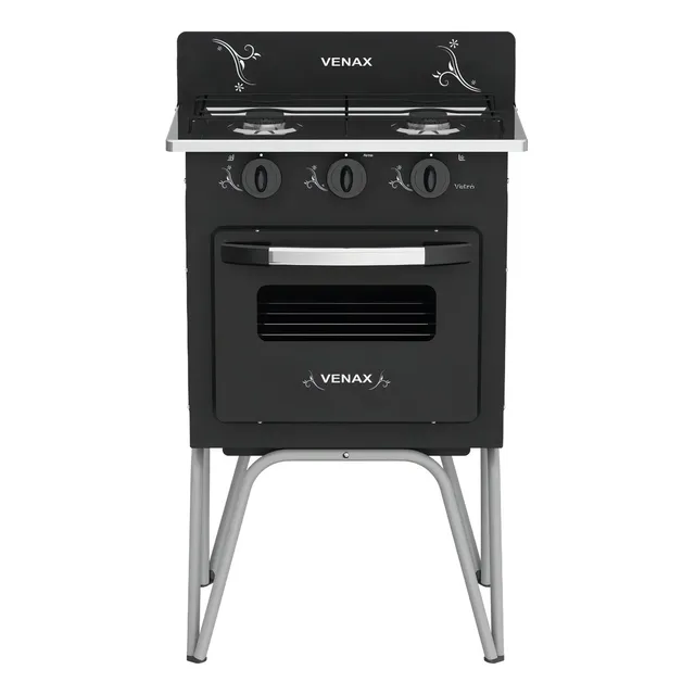 Fogão De Chão Venax Gemini Gás 2 Queimadores C/ Forno Cor Preto 110V/220V