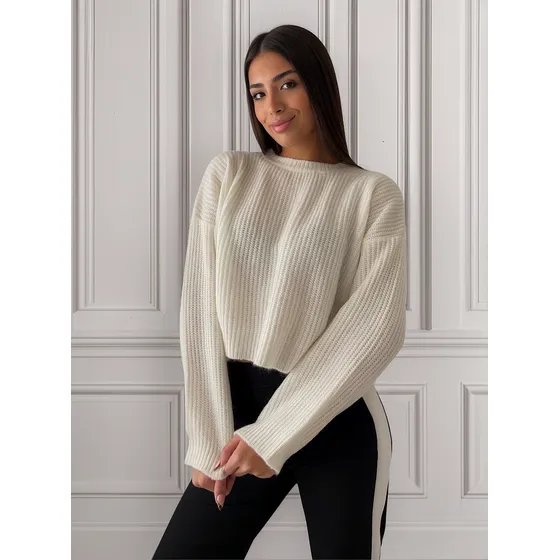 Sweater Mujer De Lanilla Tejido Cuello Redondo Over Corto