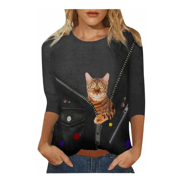 Blusa Manga Larga Para Mujer Camiseta Estampada Cuello Talla