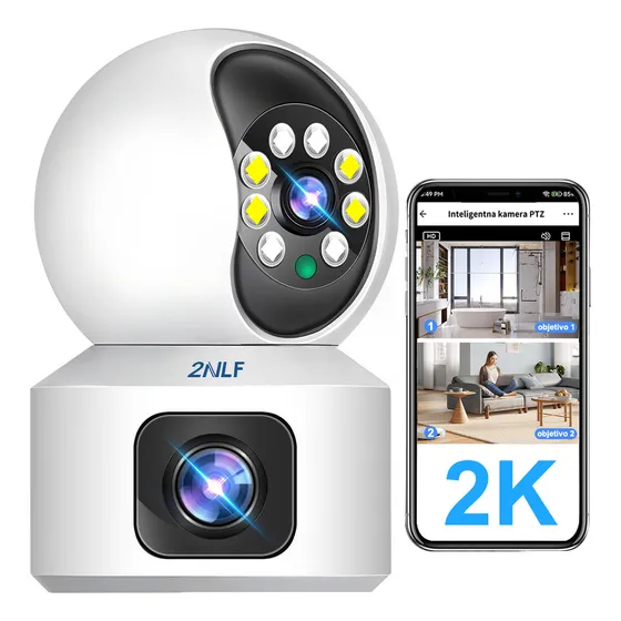 2nlf® Cámara De Seguridad WIFI ip 360° Doble Pantalla Full Hd Con Alarma Color Blanco llamada bidireccional
