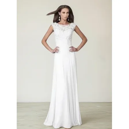 Vestido Blanco Largo De Encaje Y Gaza Boda Civil Matrimonio
