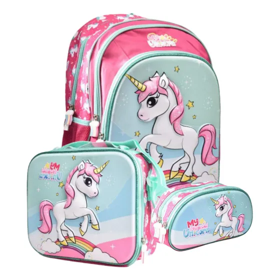 Combo Maleta +lonchera +cartuchera Personaje 3d Unicornio
