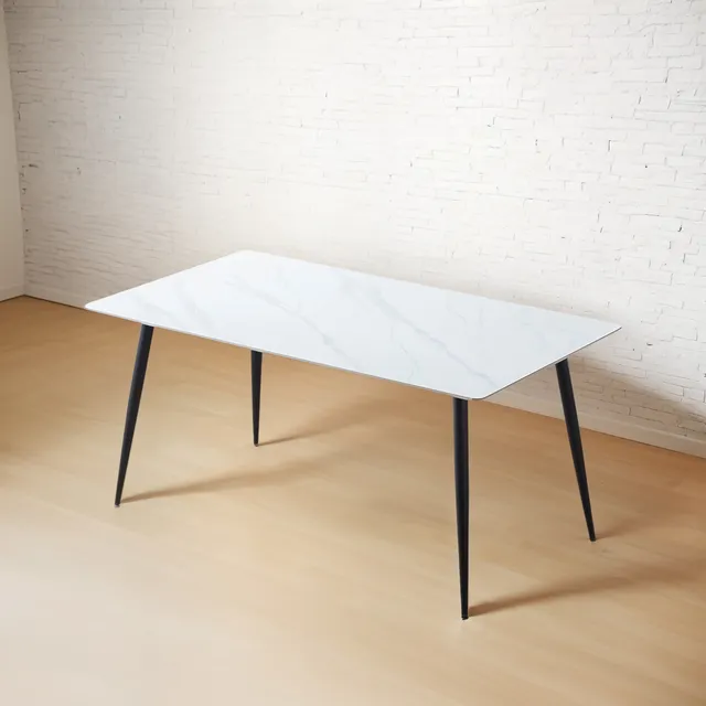 Mesa Comedor Piedra Patas De Acero 130x80 Cm Blanco