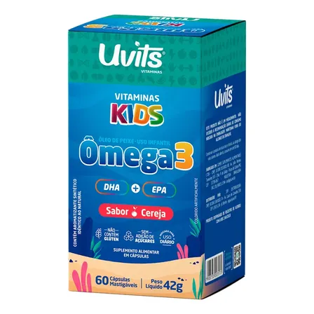 Ômega 3 Infantil Sabor Cereja 60 Cápsulas Uvits DHA EPA