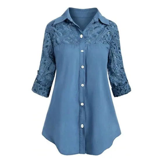 Camisa De Encaje Señoras Manga Larga