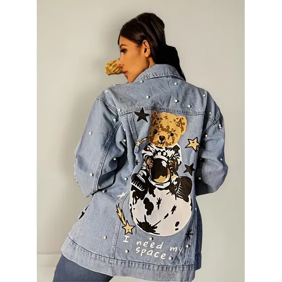 Chaqueta Denim Perlas Oversize