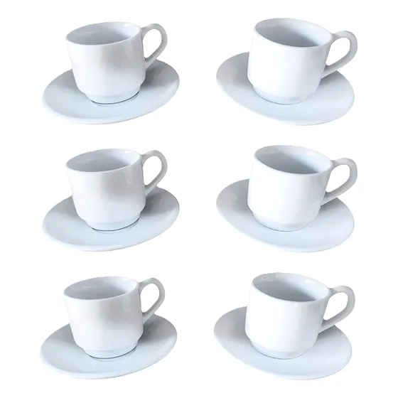Set De Pocillos Mugs Y Platos Cerámica Para Té O Café Tinto Color Blanco Lisa