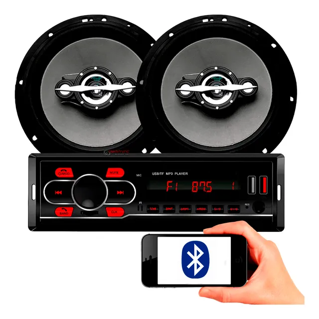 Kit Som Carro Radio Mp3 Bluetooth Usb + 2 Falantes 6 Polegad