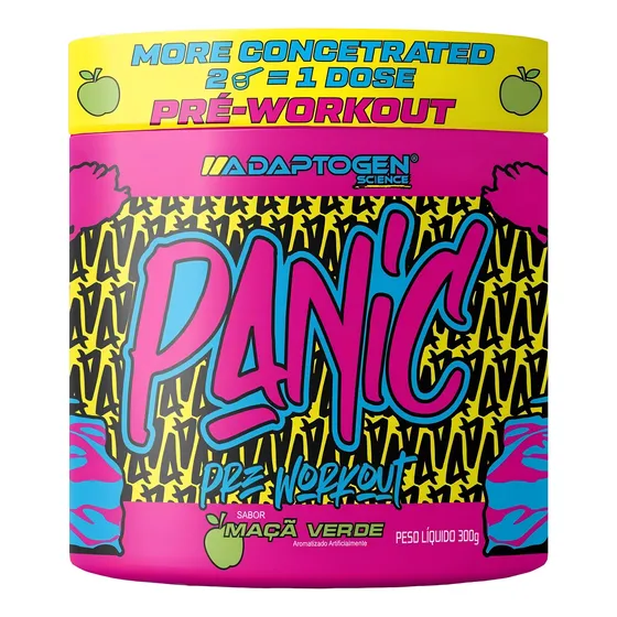 Suplemento Em Pó Adaptogen Science Panic Pré Treino com creatina Pote 300g Sabor maçã verde
