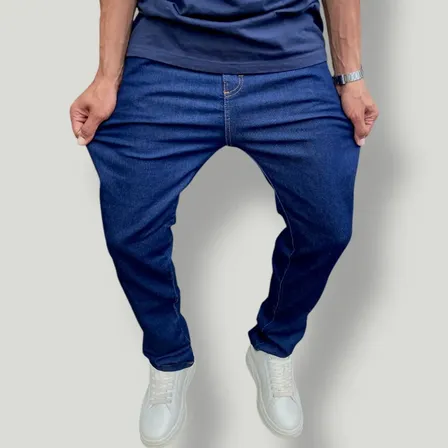 Calça Jeans Ideal Trabalho Pesado Reforçada Elastano Lycra Azul-escuro Geométrico 44