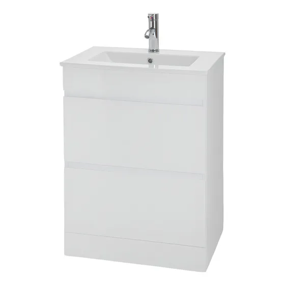 Mueble Gabinete para Baño Lavamanos Lavabo Completo Color Blanco Fibra de Madera Mdf 2 Cajones Llave Monomando Escurridor y Ovalín Cerámica Kingshouse