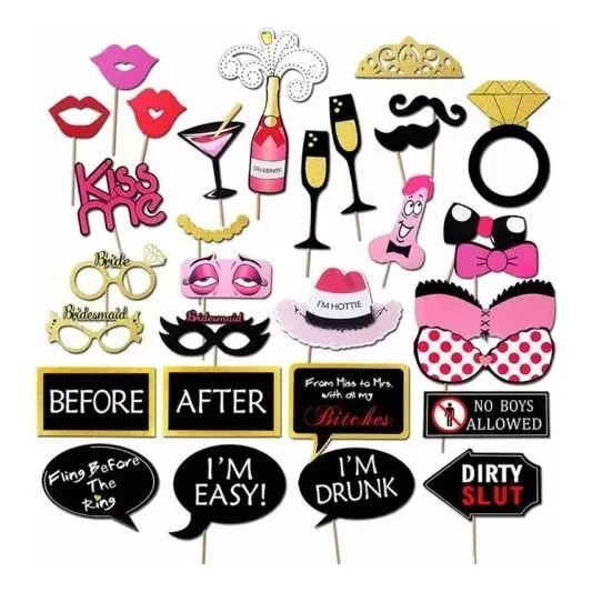 Kit De Cotillon 31 Accesorios Boda Fiesta Selfie Cabina Foto