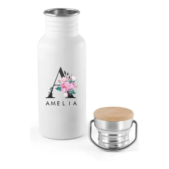 Botella Termica Personalizada Frio/calor Con Tapa De Bambú