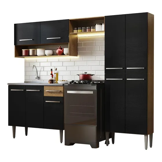 Cocina Integral Madesa Emilly 2.29m Con Meson de Acero - Marrón/Negro