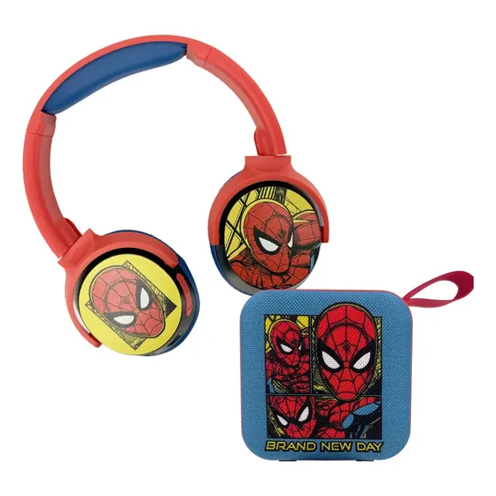 Pack Audifonos Y Parlante Bluetooth Niños Bateria Recargable Usb Spiderman Marvel Azul Vais
