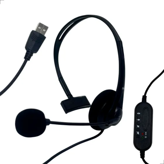 Fone de Ouvido Headset Office P/ Computador Telefone Pc Notebook C/ Conector Cabo Usb Com Microfone para Reunião Home Office Jogos Trabalho Empresa Inma
