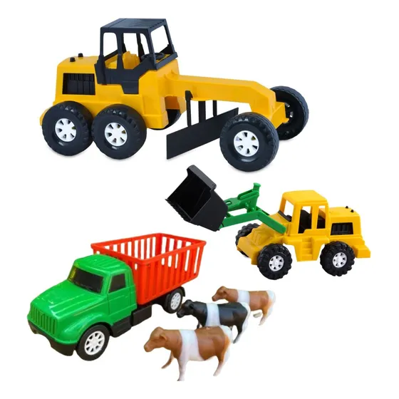 Kit 3 Caminhão Brinquedo Infantil Trator Fazendinha Com Bois