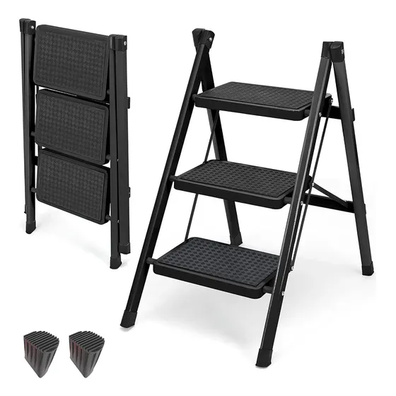 Escalera De Acero Tubular Tipo Tijera Plegable 3 Escalones Negro