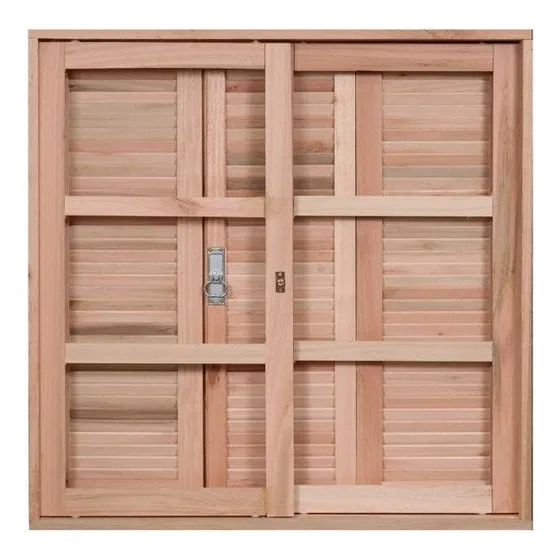 Janela De Madeira Veneziana 100x80cm Com Caixilho 12cm Wt