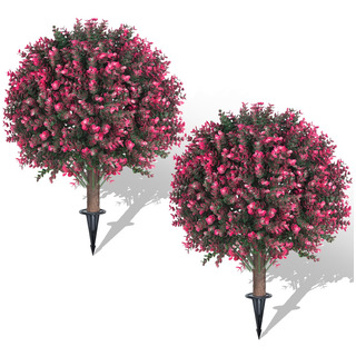 Aokiie Set Of 2 Artificial Rose Boxwood Topiary Ball Bush Aokiie Set Of 2 Artificial Rose Boxwood Topiary Ball Bush