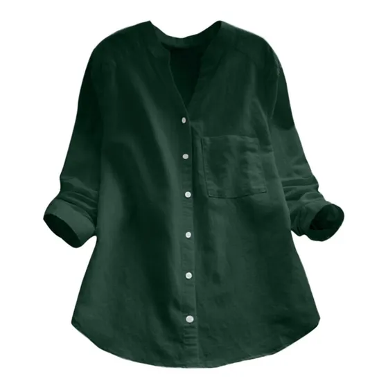 Polera Lisa De Algodón Y Lino Para Mujer Con Botones 0111
