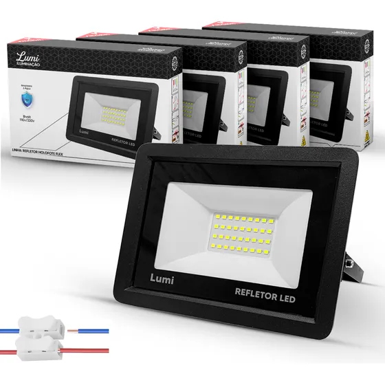 Kit 5 Refletor Led 100w Holofote Prova Dágua Ip67 Frio Cor da carcaça Preto Cor da luz Branco-Frio 6500K BI-VOLT