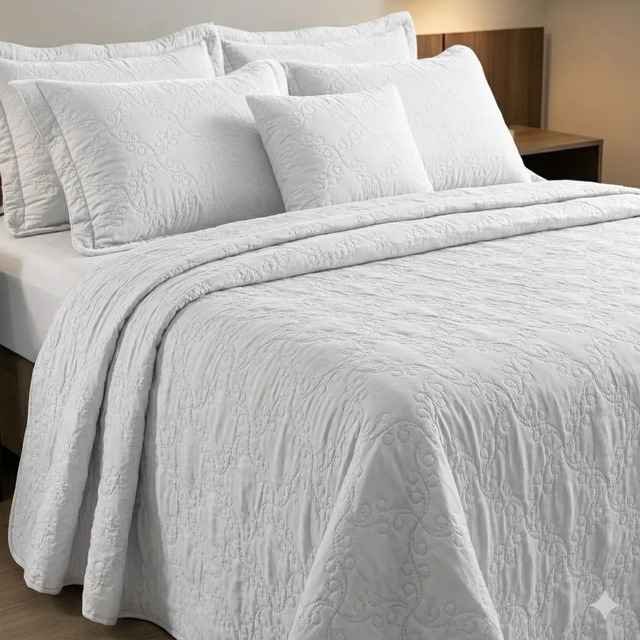 Cobre Leito Queen Matelado Ultrassônico Conforto E Elegância Branco Matelado