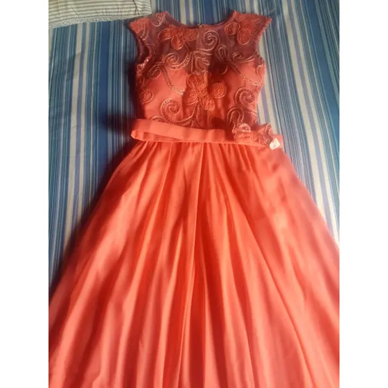 Vestido Largo Para Fiesta Chiffon Color Escarlata  Talla S 
