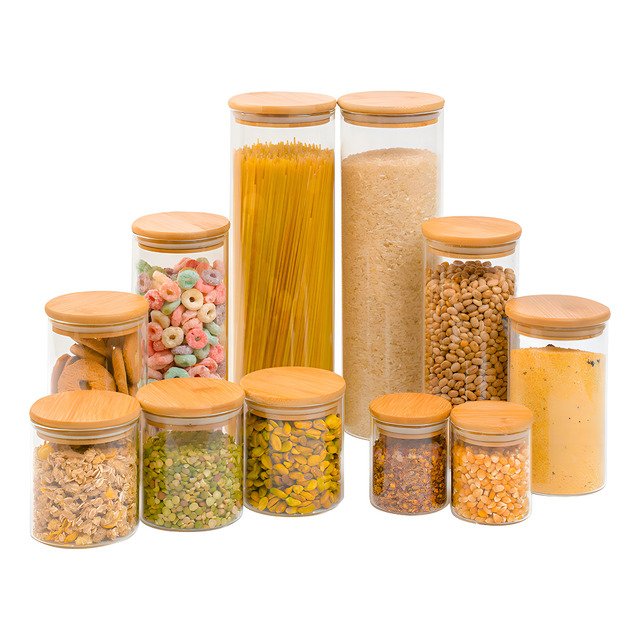 Kit 11 Potes Vidro Tampa De Bambu Herméticos Redondos - Tüd Cor Marrom-claro