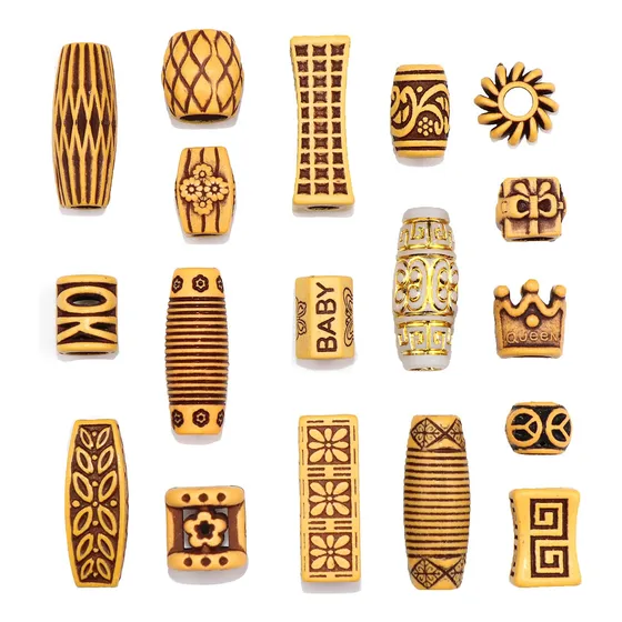 Naiska 18 Cuentas De Tubo Para El Cabello, Cuentas De Mader.
